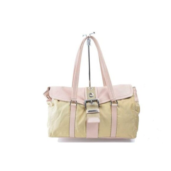 Prada Color Block Pink and Beige Suede Canvas and Leather Satchel - Picture 8 of 10